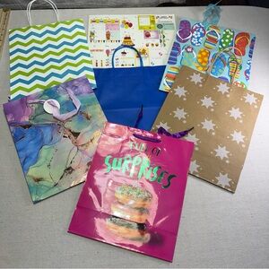 Assorted Party Gift Bags - Pink, Blue, Green, Purple, Kraft, Multicolor - 6pcs.